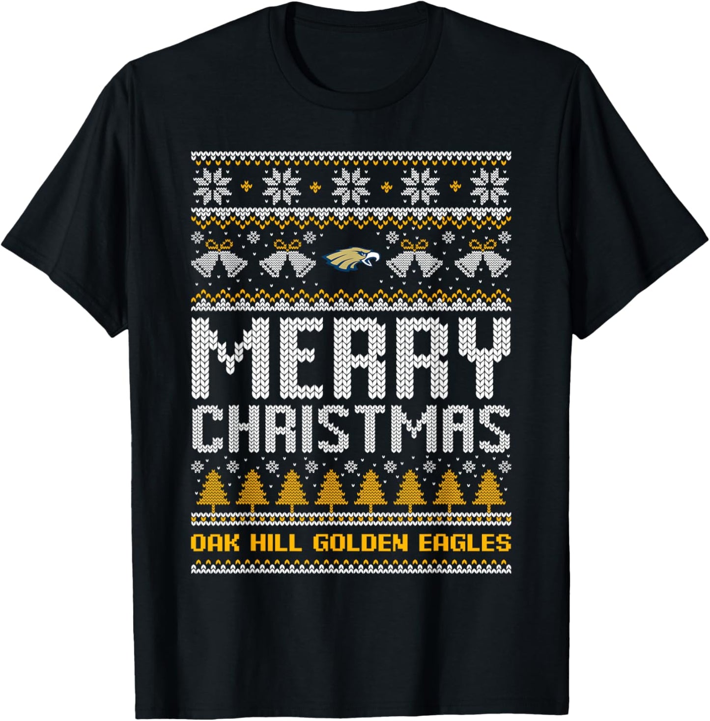 Oak Hill Golden Eagles Logo Merry Christmas Ugly Sweater HS T-Shirt - T-Shirt | Black