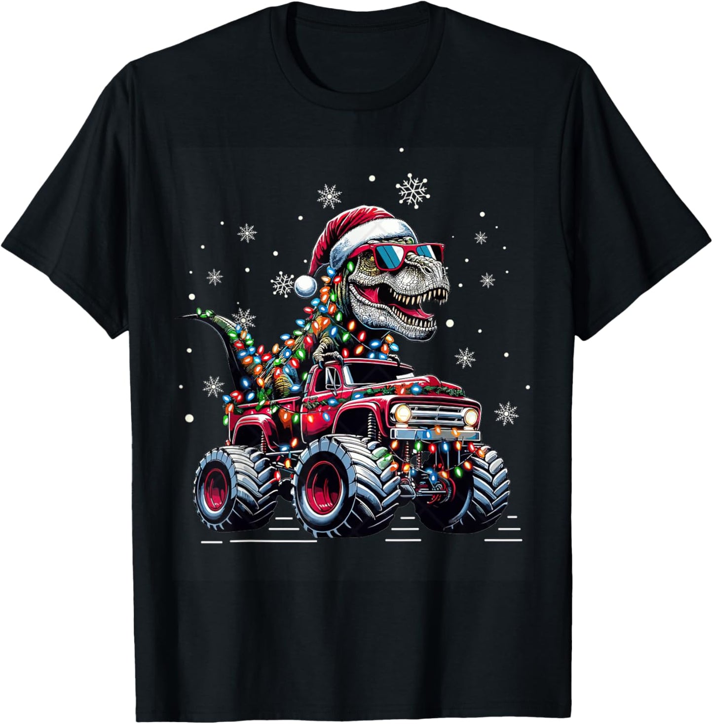 Monster Truck Dinosaur TRex Christmas Boys Kids T-Shirt - T-Shirt | Black