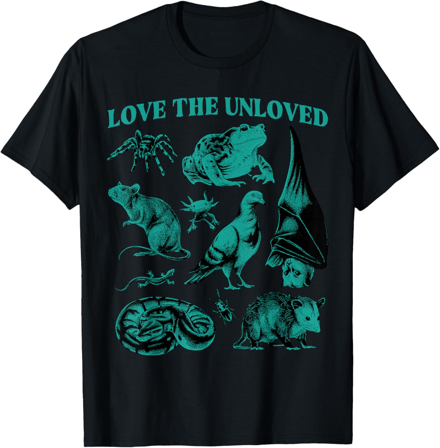 Love The Unloved Cute Weird Animals Frog Spider Bat Pigeon T-Shirt - T-Shirt | Black