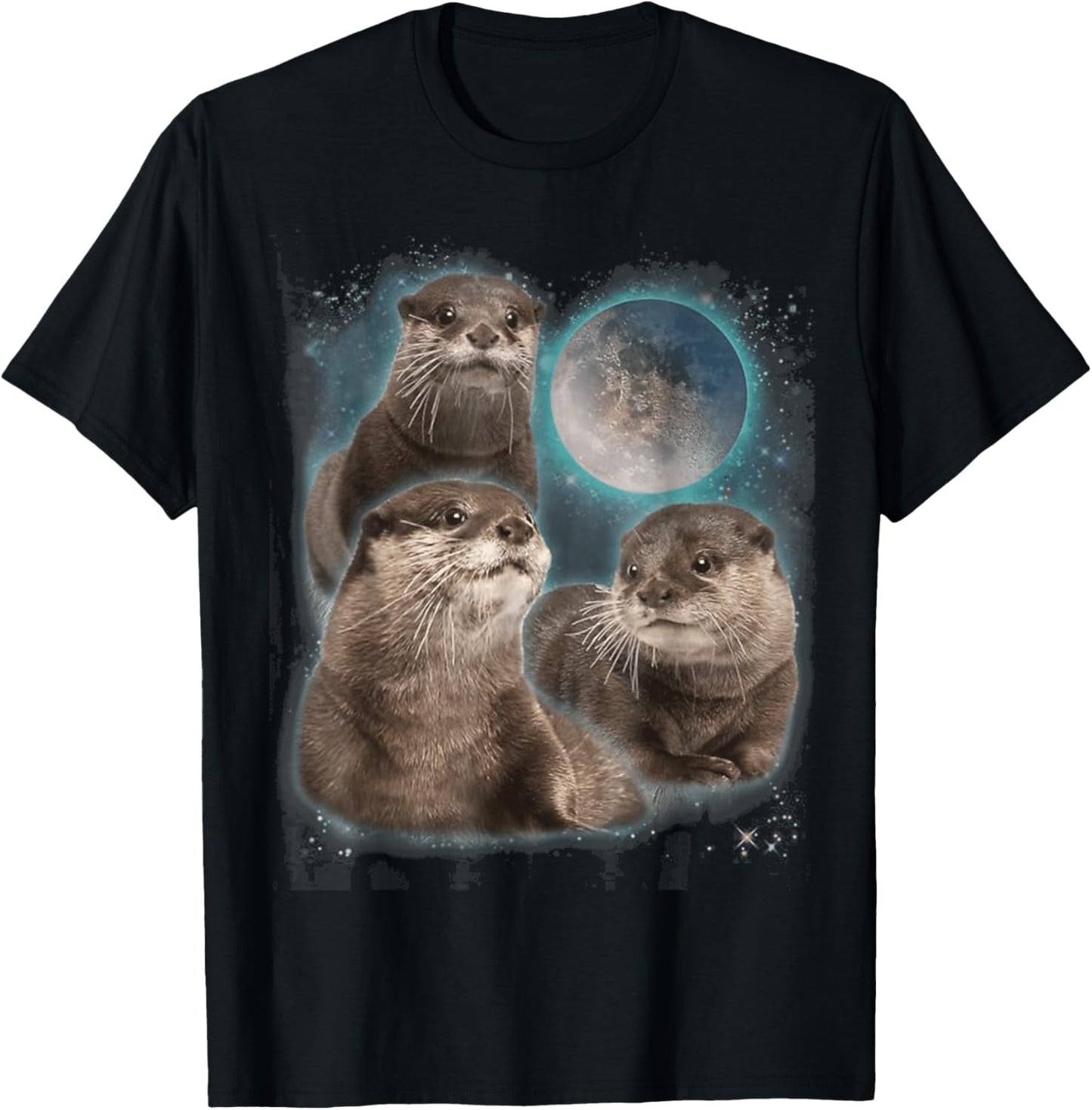 Three Otters Moon Howling T-Shirt - T-Shirt | Black