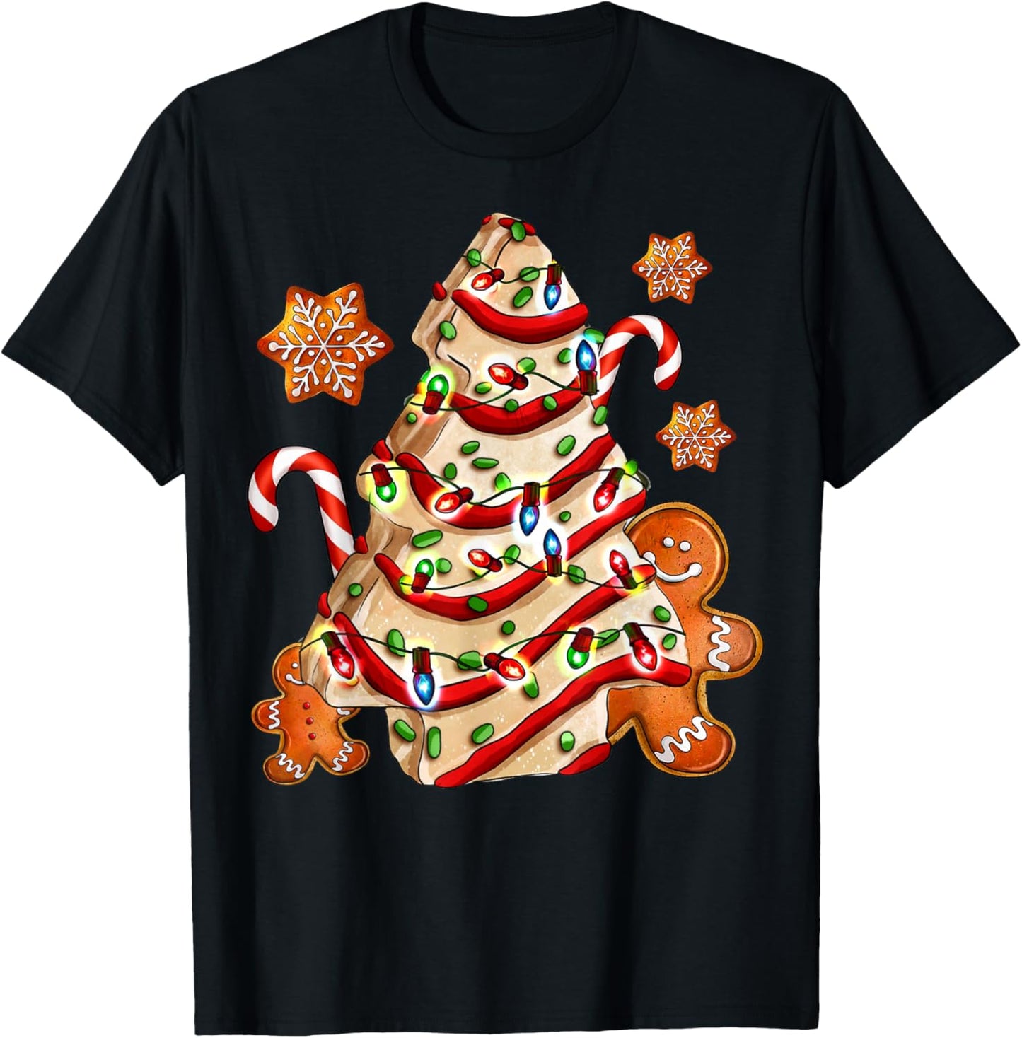 Christmas Tree Cakes Debbie And Gingerbread Cookies Pajamas T-Shirt - T-Shirt | Black