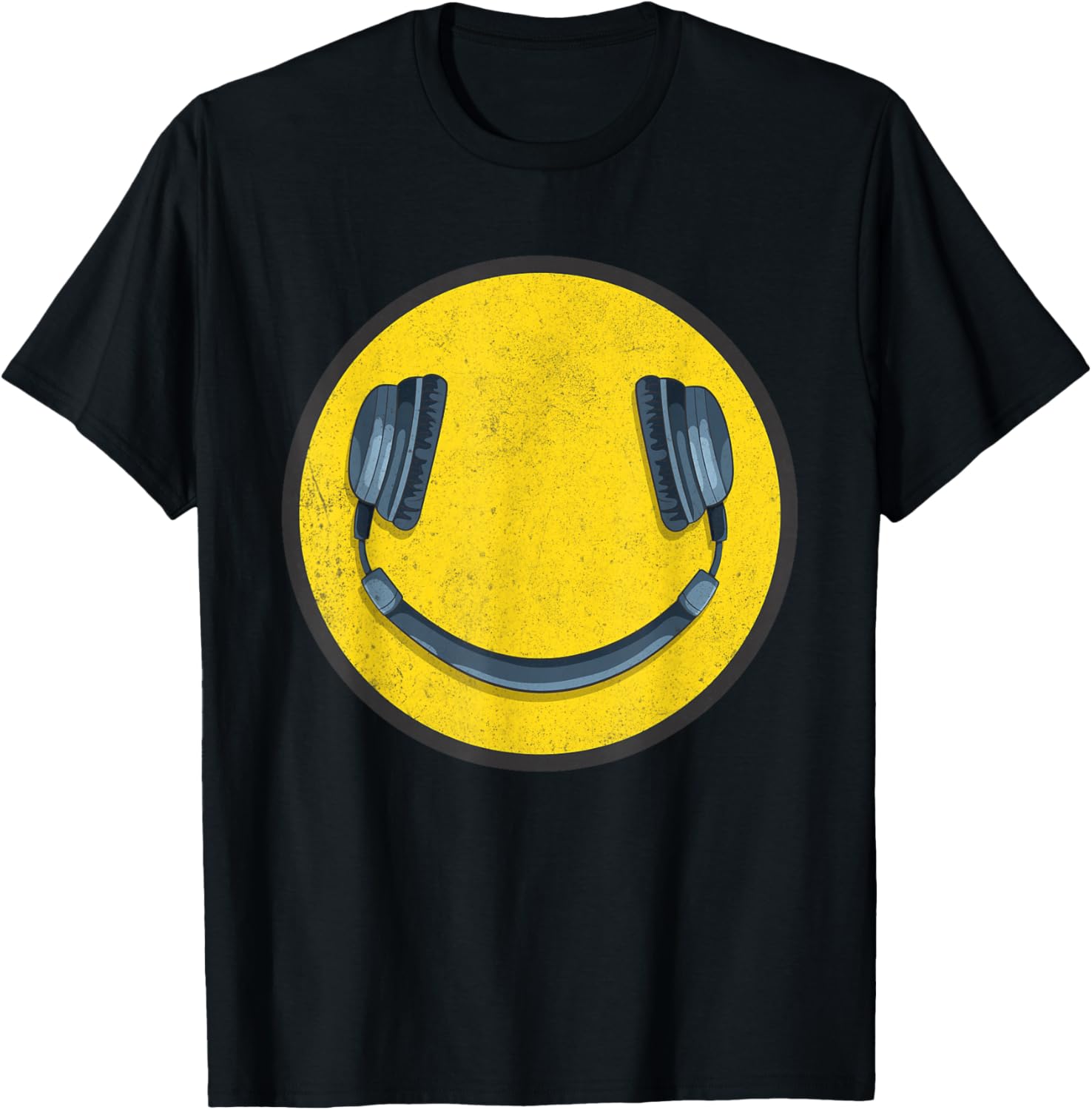 Love 70's 80's 90's Music Vintage Headphone Smile Music DJ T-Shirt - T-Shirt | Black