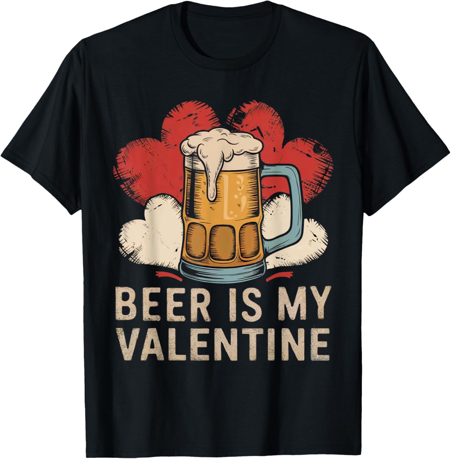 Beer Is My Valentine Vintage Beer Glasses with Hearts Design T-Shirt - T-Shirt | Black