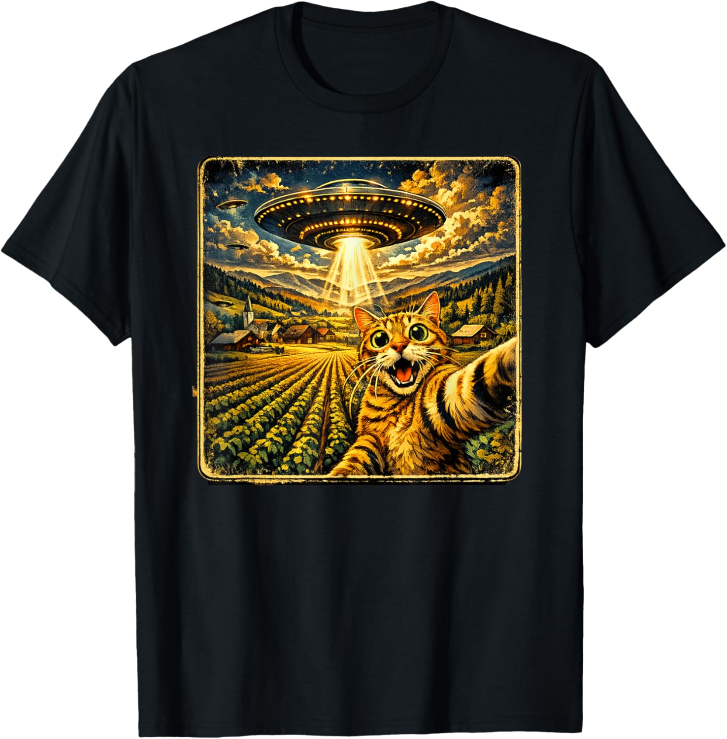 Funny Cat Selfie Alien T-Shirt - T-Shirt | Black
