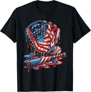 Baseball Drip American Patriotic 4th of July Boys Kids Youth T-Shirt - T-Shirt | Black