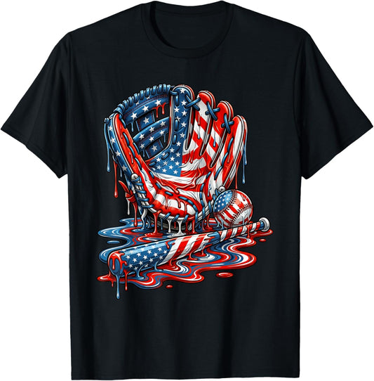 Baseball Drip American Patriotic 4th of July Boys Kids Youth T-Shirt - T-Shirt | Black