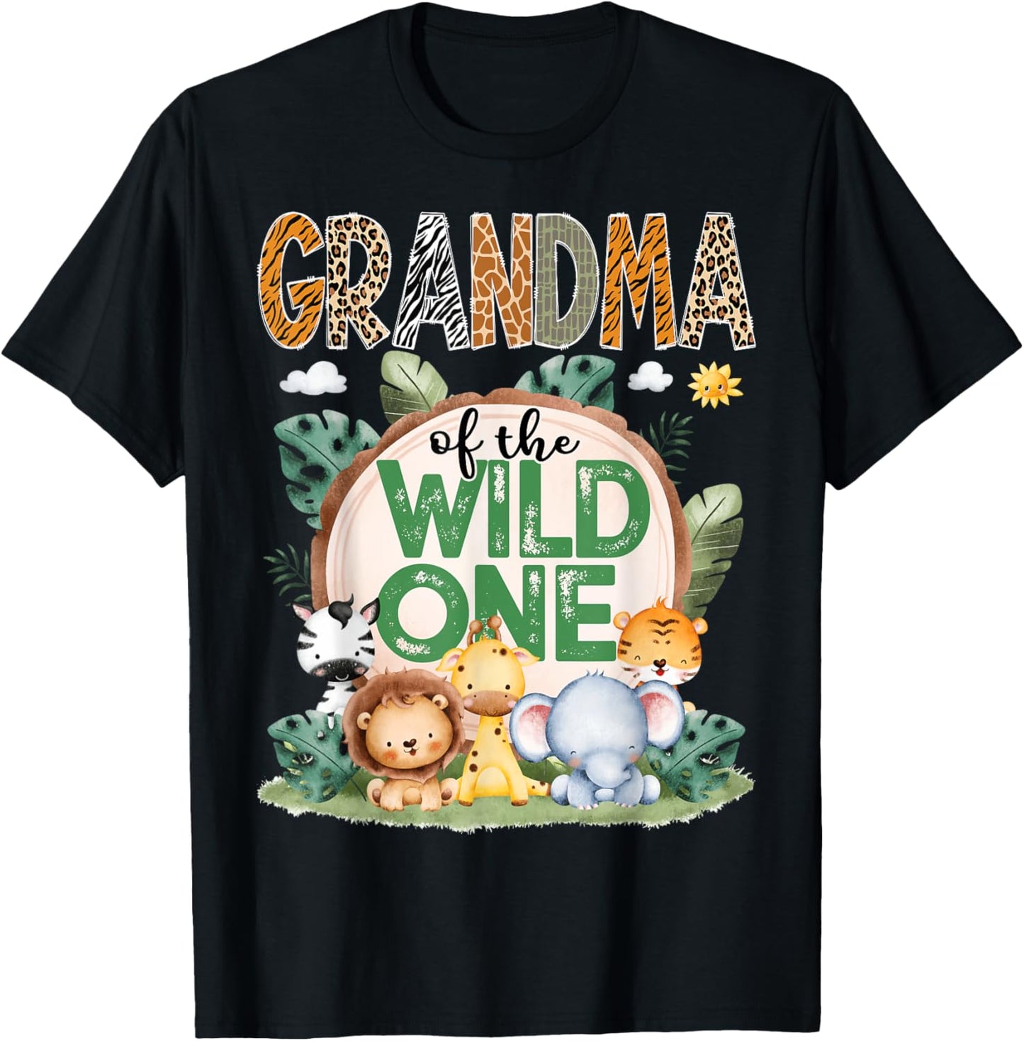 Grandma Of The Wild One Safari Jungle 1St Birthday Party T-Shirt - T-Shirt | Black