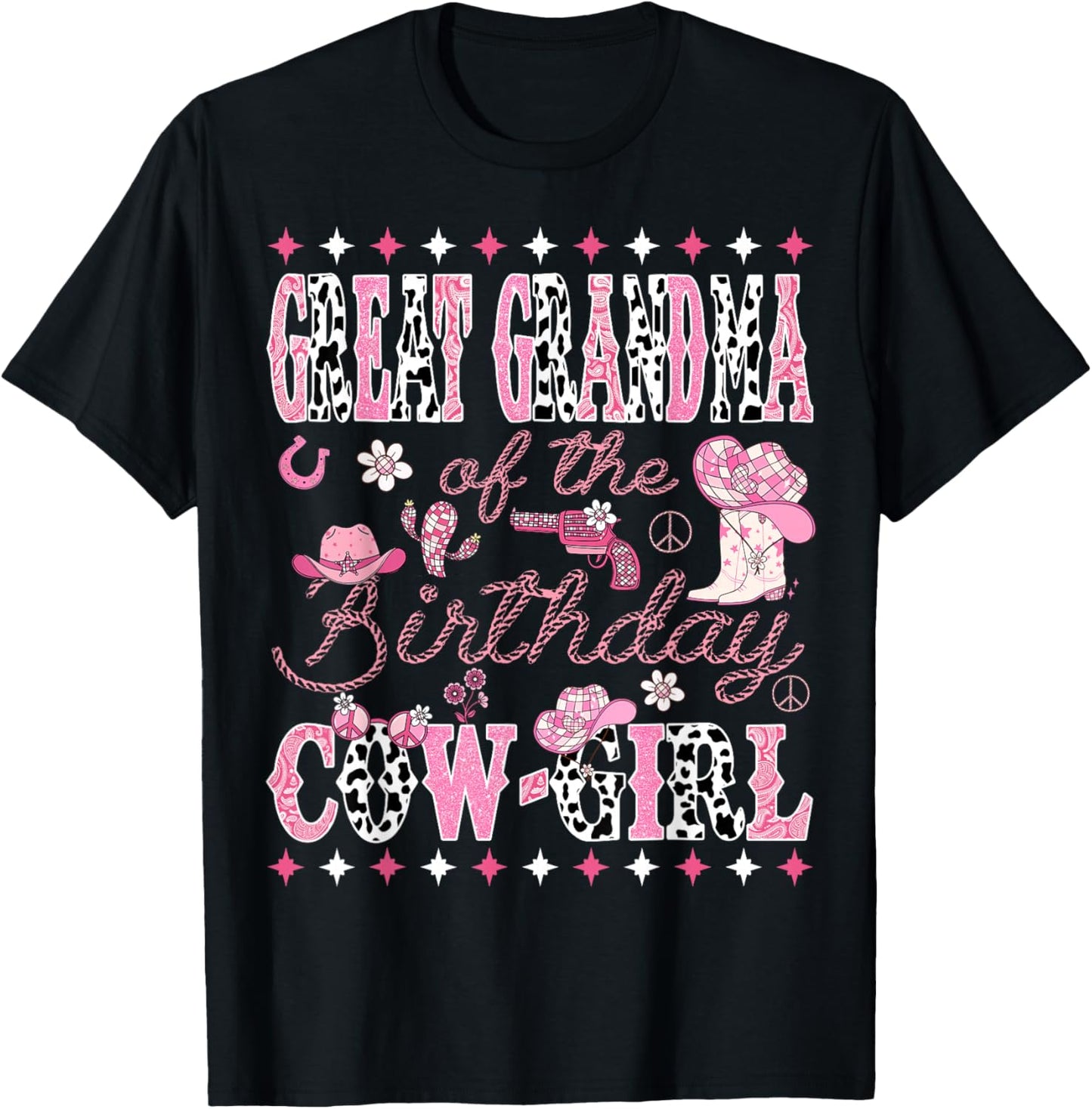 Great Grandma Of The Birthday Cow Girl Rodeo Great Grandma T-Shirt - T-Shirt | Black