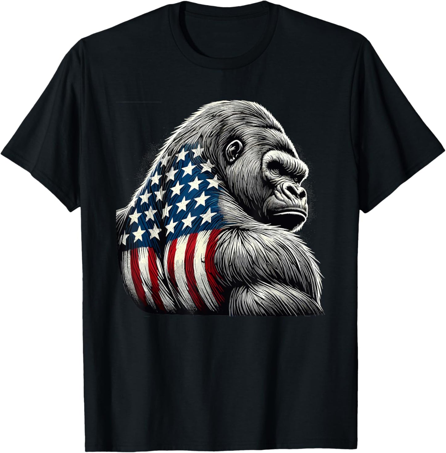 Patriotic Gorilla American USA Flag Gorilla Monkey Lovers T-Shirt - T-Shirt | Black