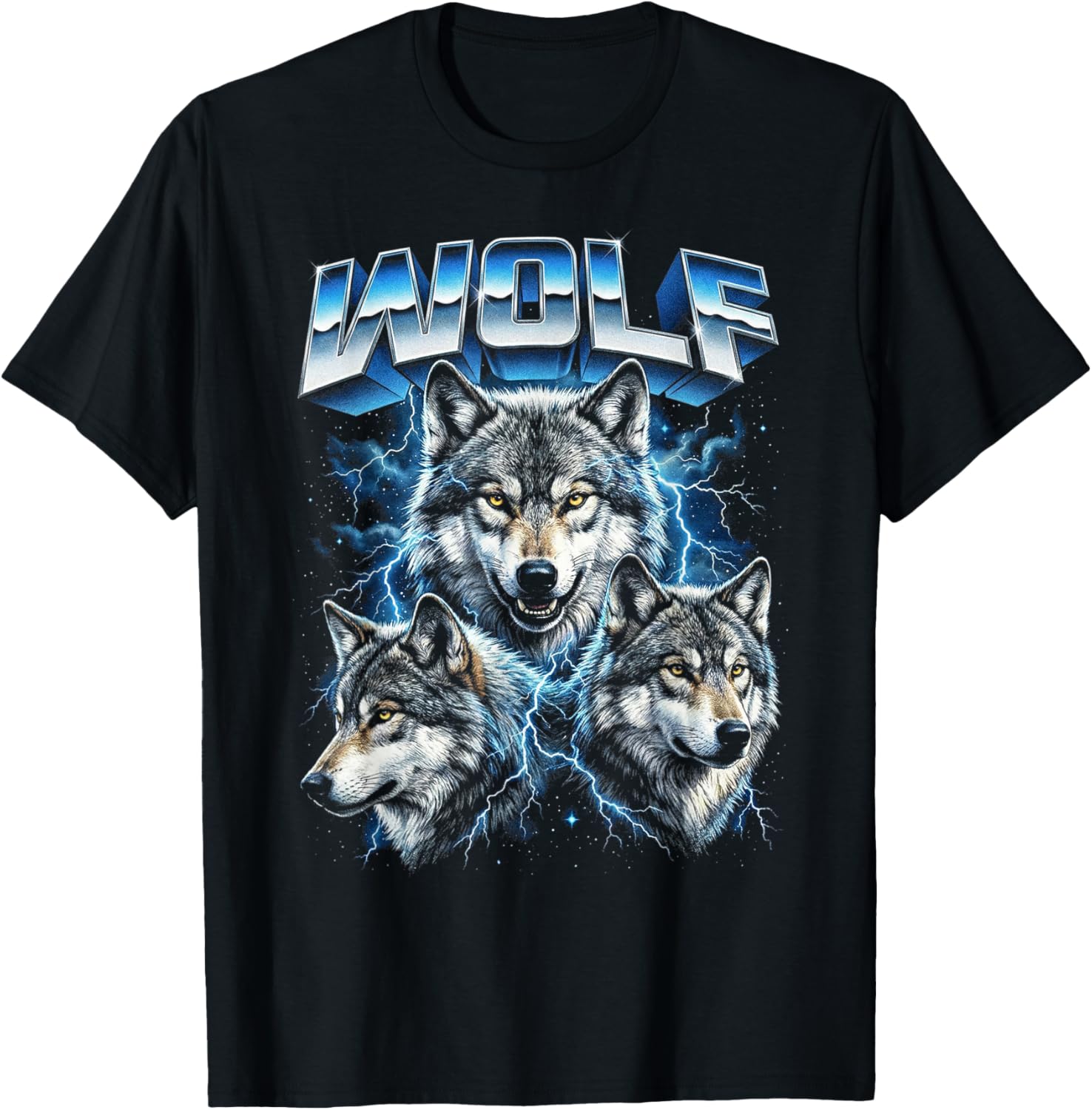 Loup Vintage années 80 rétro drôle Loup Faune Sauvage années 90 Hommes Femmes T-Shirt - T-Shirt | Black