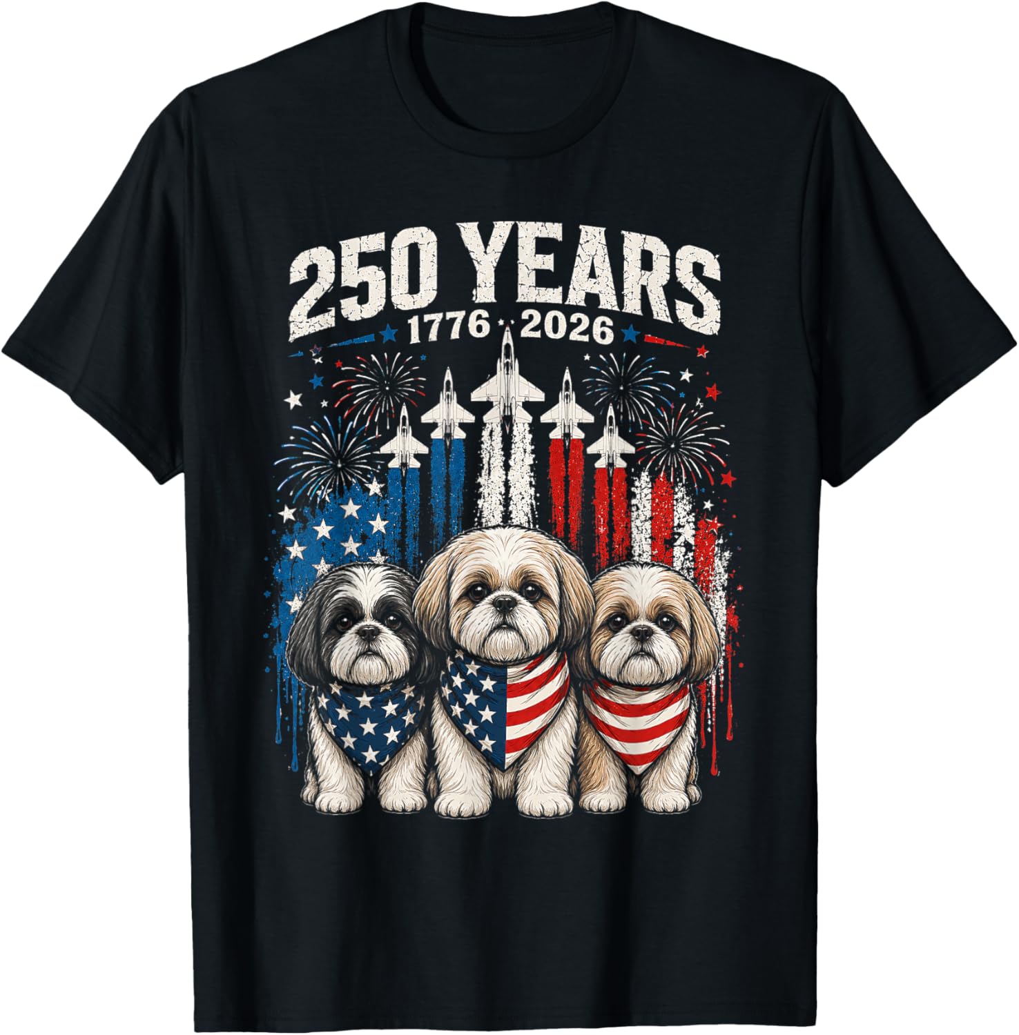250 Years America Shih Tzu Patriotic USA Freedom 4th of July T-Shirt - T-Shirt | Black