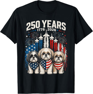 250 Years America Shih Tzu Patriotic USA Freedom 4th of July T-Shirt - T-Shirt | Black