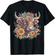 Cute Highland Cow With Sunflowers Funny Calf Animal Farm T-Shirt - T-Shirt | Black
