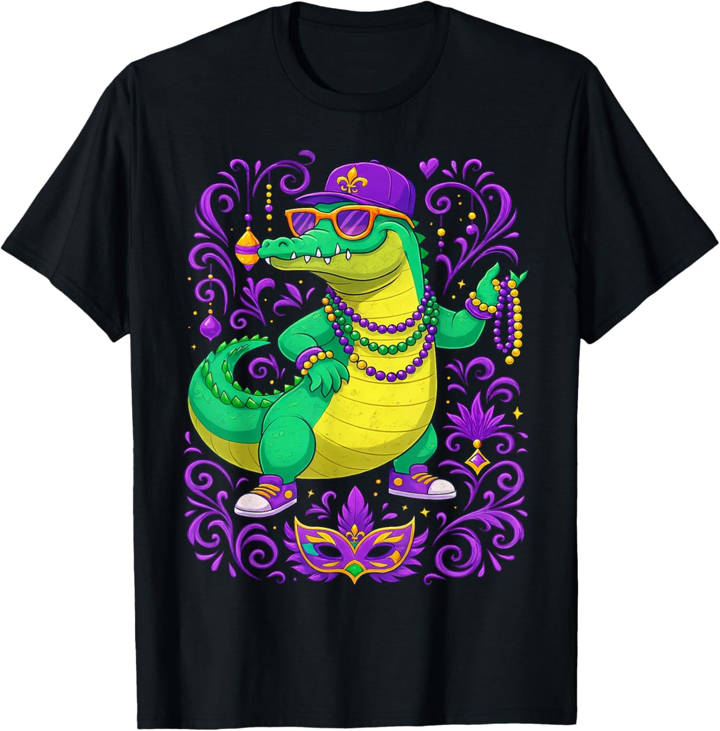 Mardi Gras Funny Mardi Gras Alligator Costume Carnival Gator T-Shirt - T-Shirt | Black