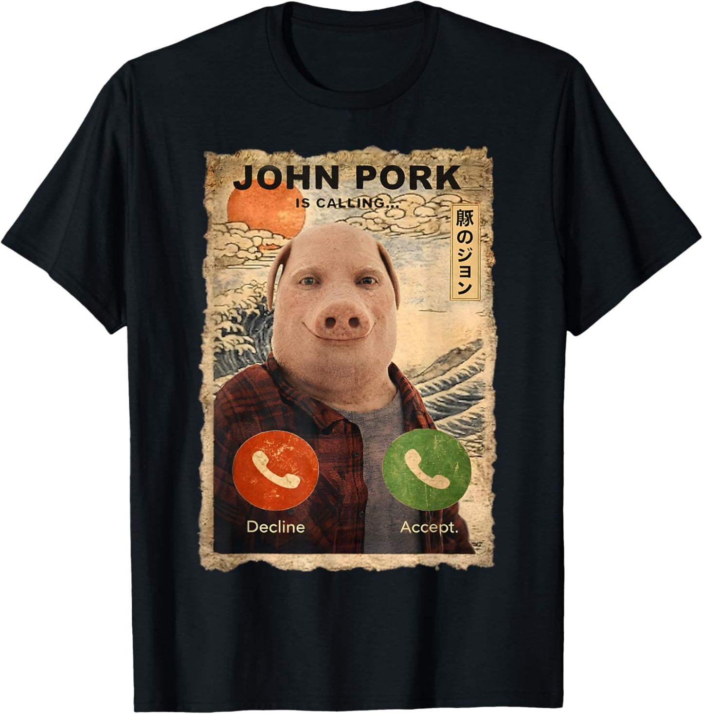 John Pork Funny Answer Call Phone Brainrot Gifts for Kid Boy T-Shirt - T-Shirt | Black