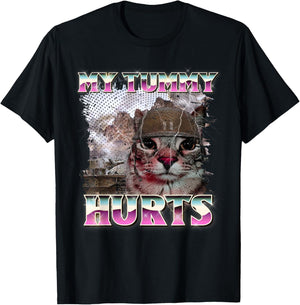 I Survived Today's Tummy Ache Funny Cat T-Shirt - T-Shirt | Black
