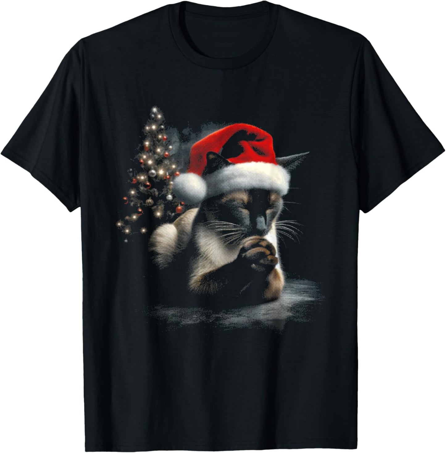 Siamese Cat Santa Hat - Vintage Cat Xmas Christmas Lover T-Shirt - T-Shirt | Black