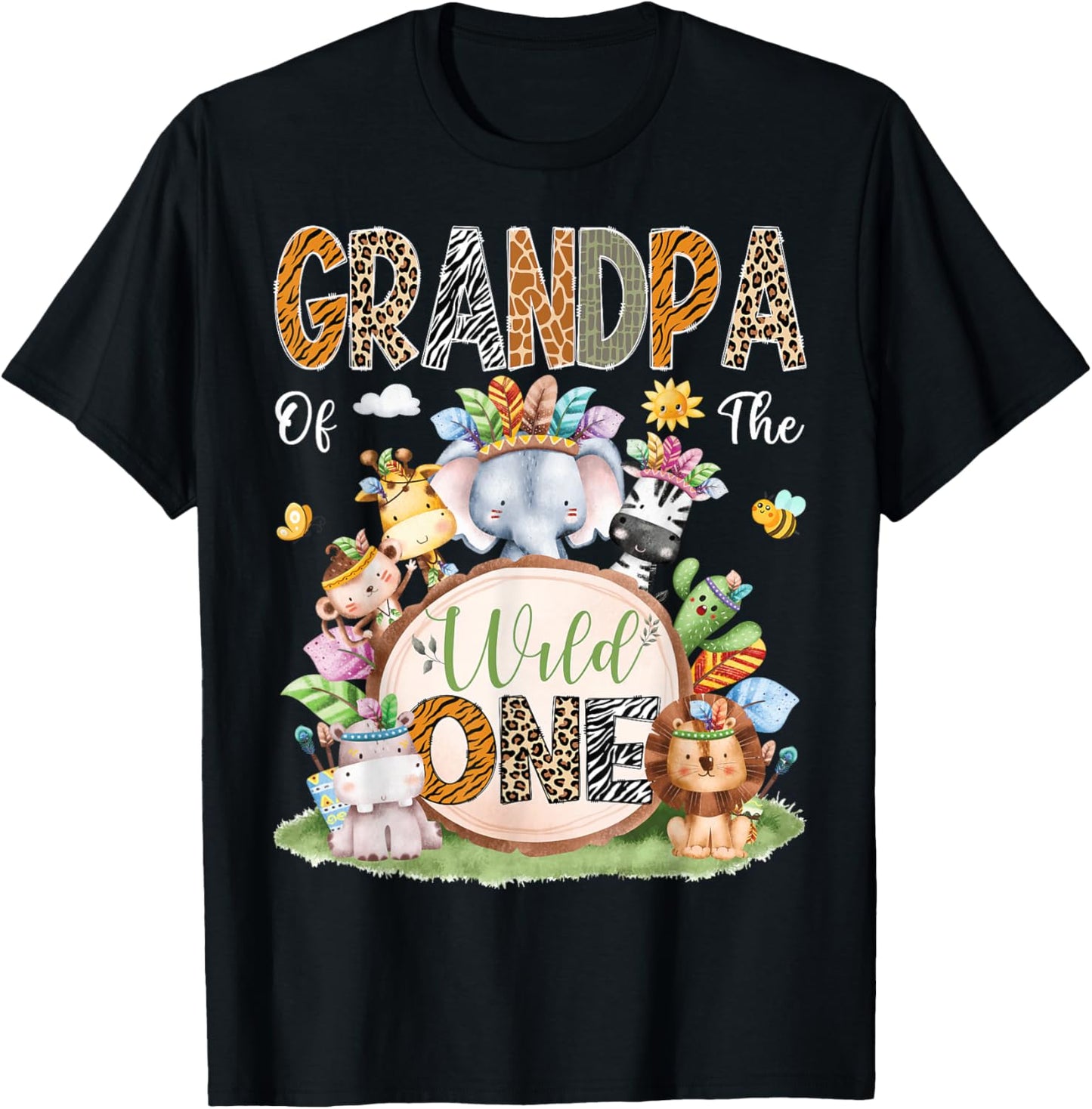 Grandpa Of The Wild One Safari Tribal Animal 1St Birthday T-Shirt - T-Shirt | Black
