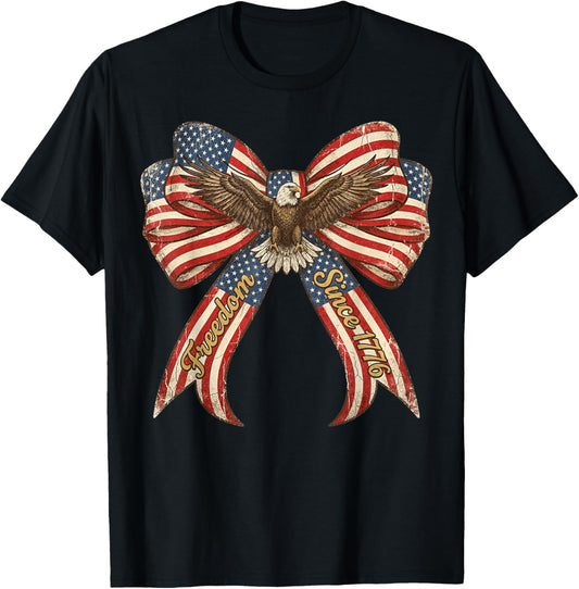 Vintage USA Bow in Red White Blue for Patriotic 4th of July T-Shirt - T-Shirt | Black