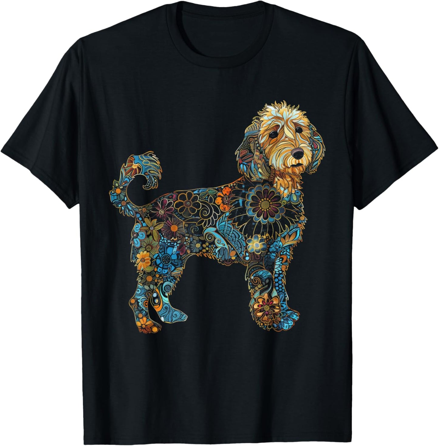 Goldendoodle Dog Vintage Flowers Doodle Mom T-Shirt - T-Shirt | Black