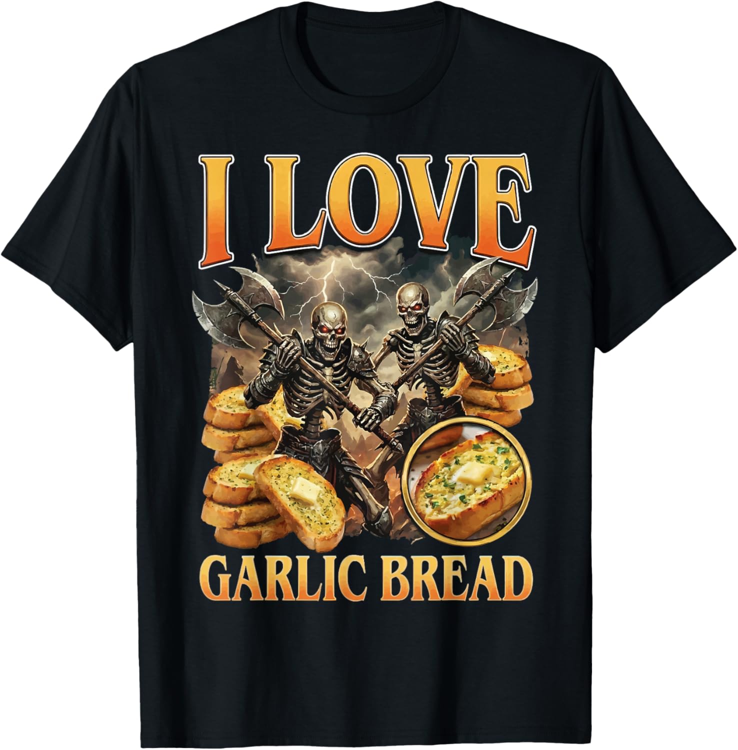 I Love Garlic Bread Cringe Skeleton T-Shirt - T-Shirt | Black