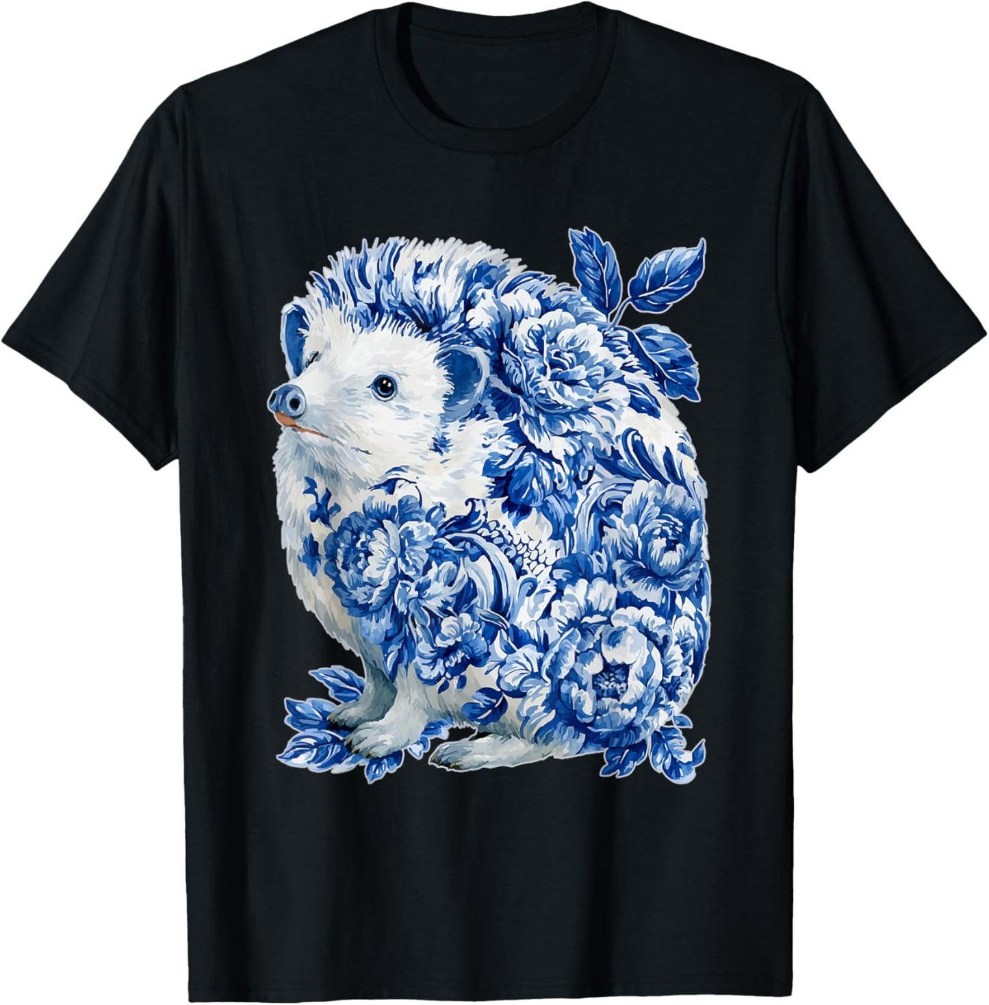 Vintage Floral Hérisson avec Fleurs Delft Art Chinoiserie T-Shirt - T-Shirt | Black