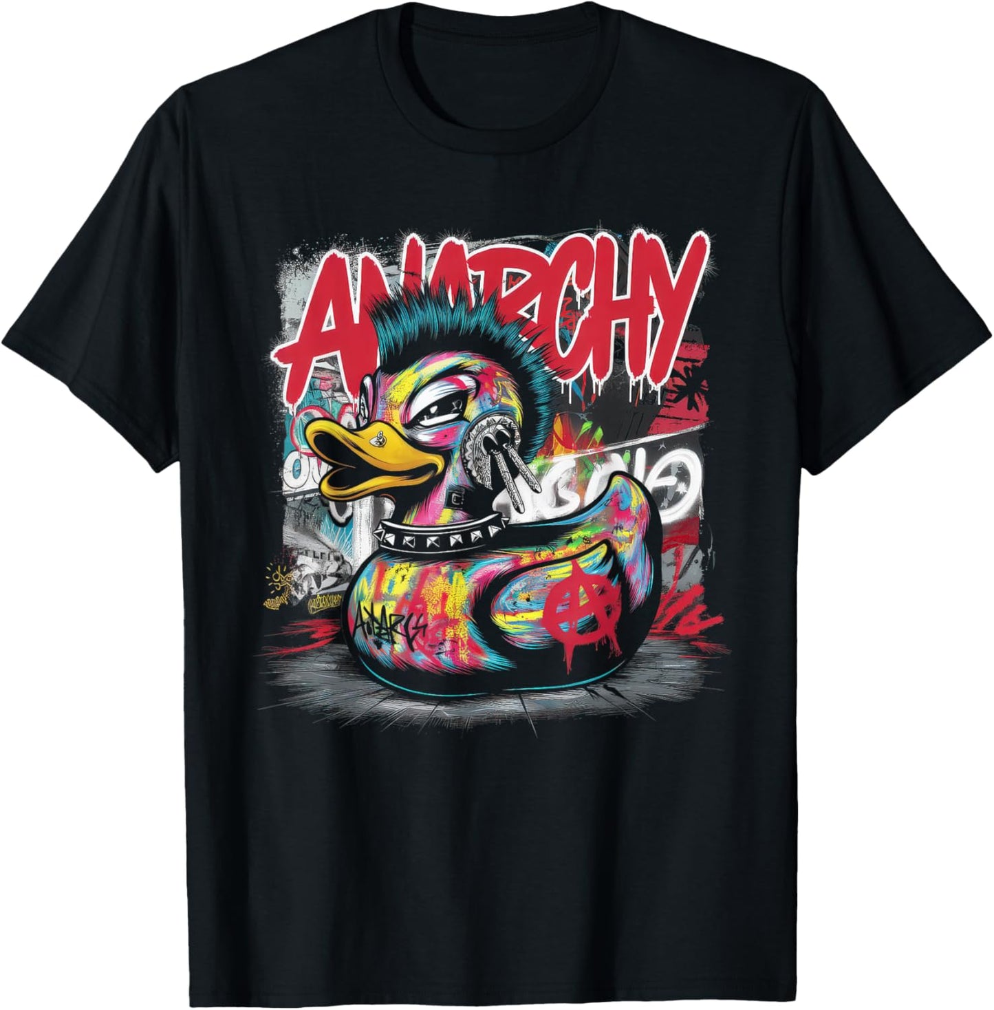 Punk Women Male Duck Rock Rock Duck Anarchy T-Shirt - T-Shirt | Black