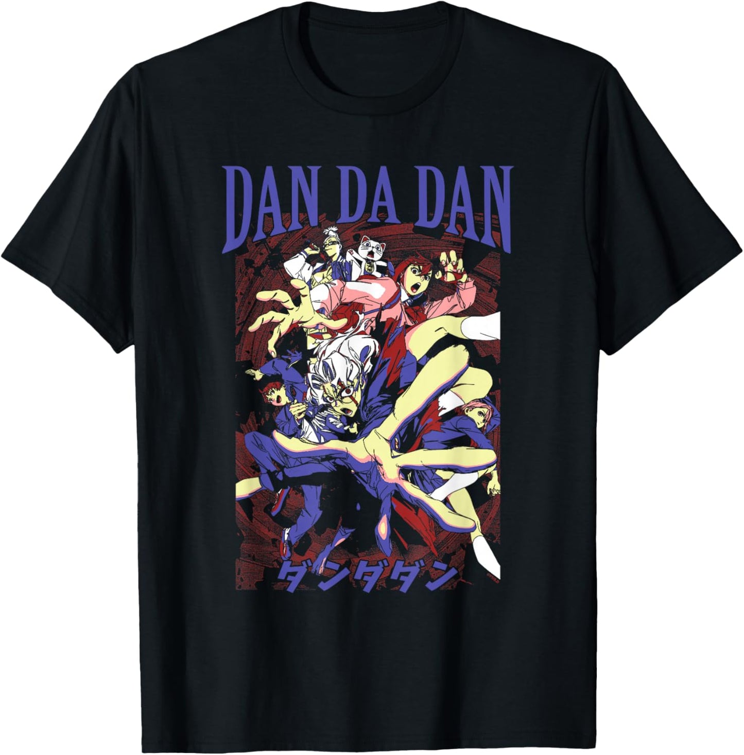 Dan Da Dan Full Cast Action Pose with Logo Anime T-Shirt - T-Shirt | Black