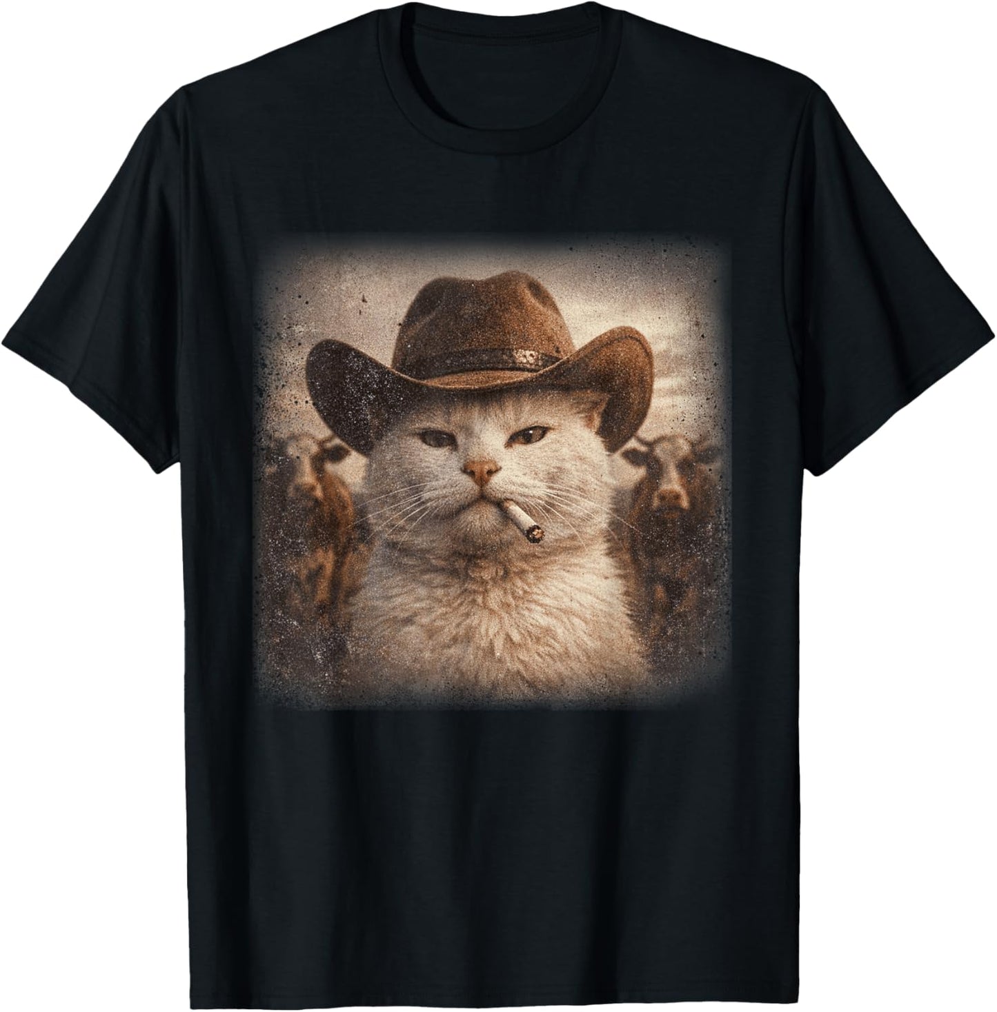 Western Cowboy Cat Smoke A Cigarette Rodeo Country Men Women T-Shirt - T-Shirt | Black