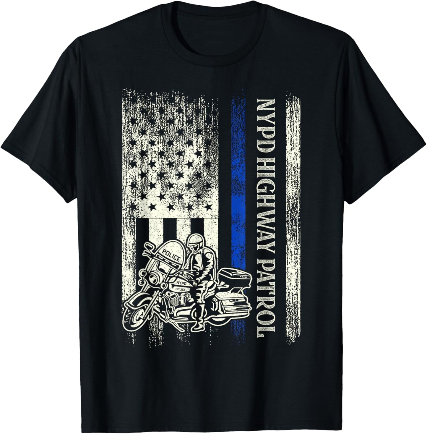 NYPD Highway Patrol Police Officer Law Enforcement US Flag T-Shirt - T-Shirt | Black