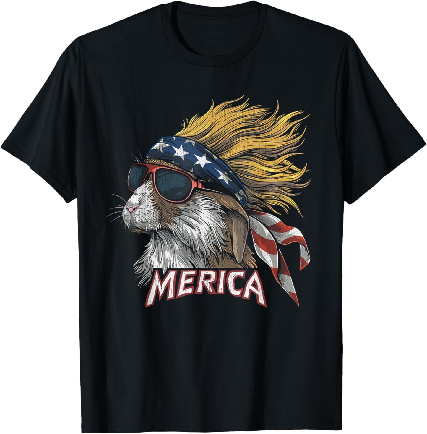 Rabbit Bunny -Patriotic USA 4th of July American Flag Mullet T-Shirt - T-Shirt | Black
