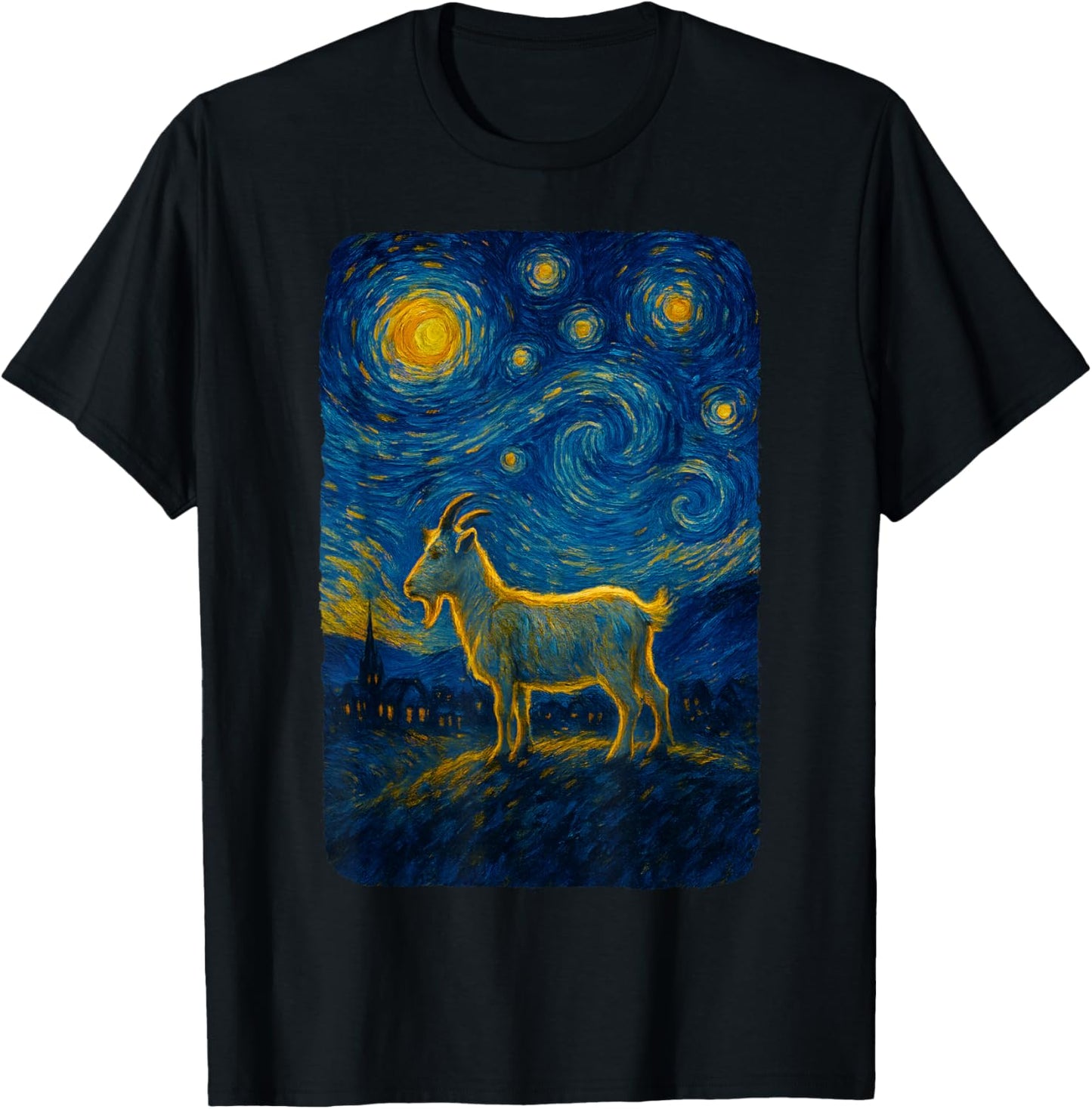 Funny Goat Lover Starry Cute Night Van Gogh for Girls Women T-Shirt - T-Shirt | Black