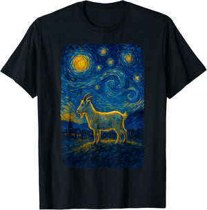 Funny Goat Lover Starry Cute Night Van Gogh for Girls Women T-Shirt - T-Shirt | Black