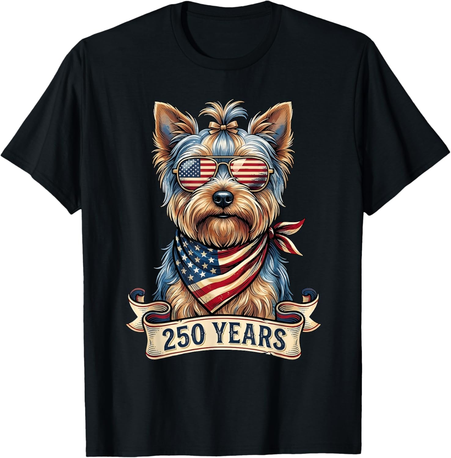 250th Anniversary USA 1776 2026 Dog Vintage Yorkie T-Shirt - T-Shirt | Black