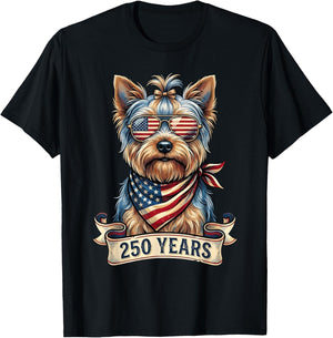 250th Anniversary USA 1776 2026 Dog Vintage Yorkie T-Shirt - T-Shirt | Black