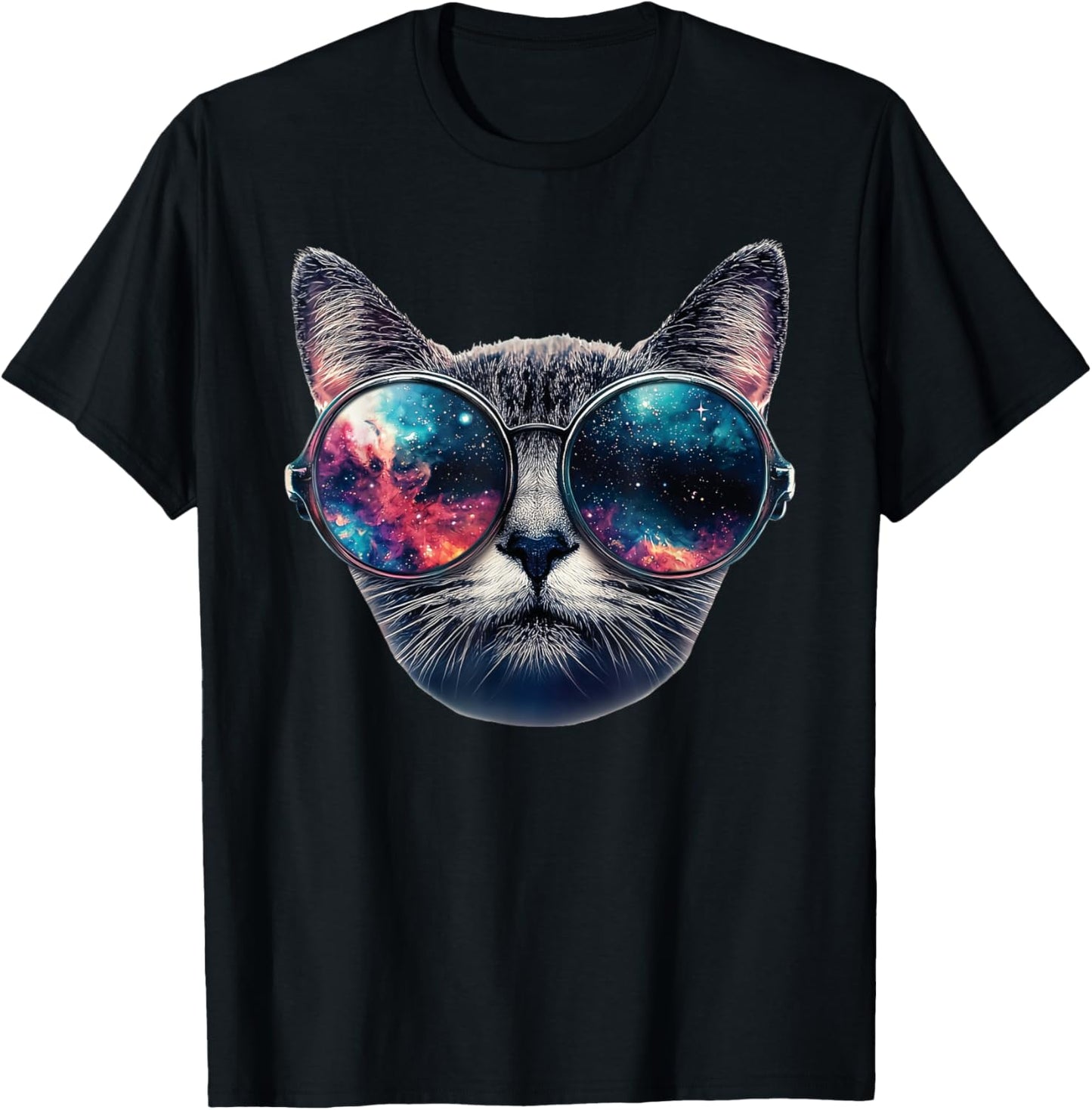 Cat Space Glasses Sunglasses Universe Meme Funny Graphic Women Kids T-Shirt - T-Shirt | Black