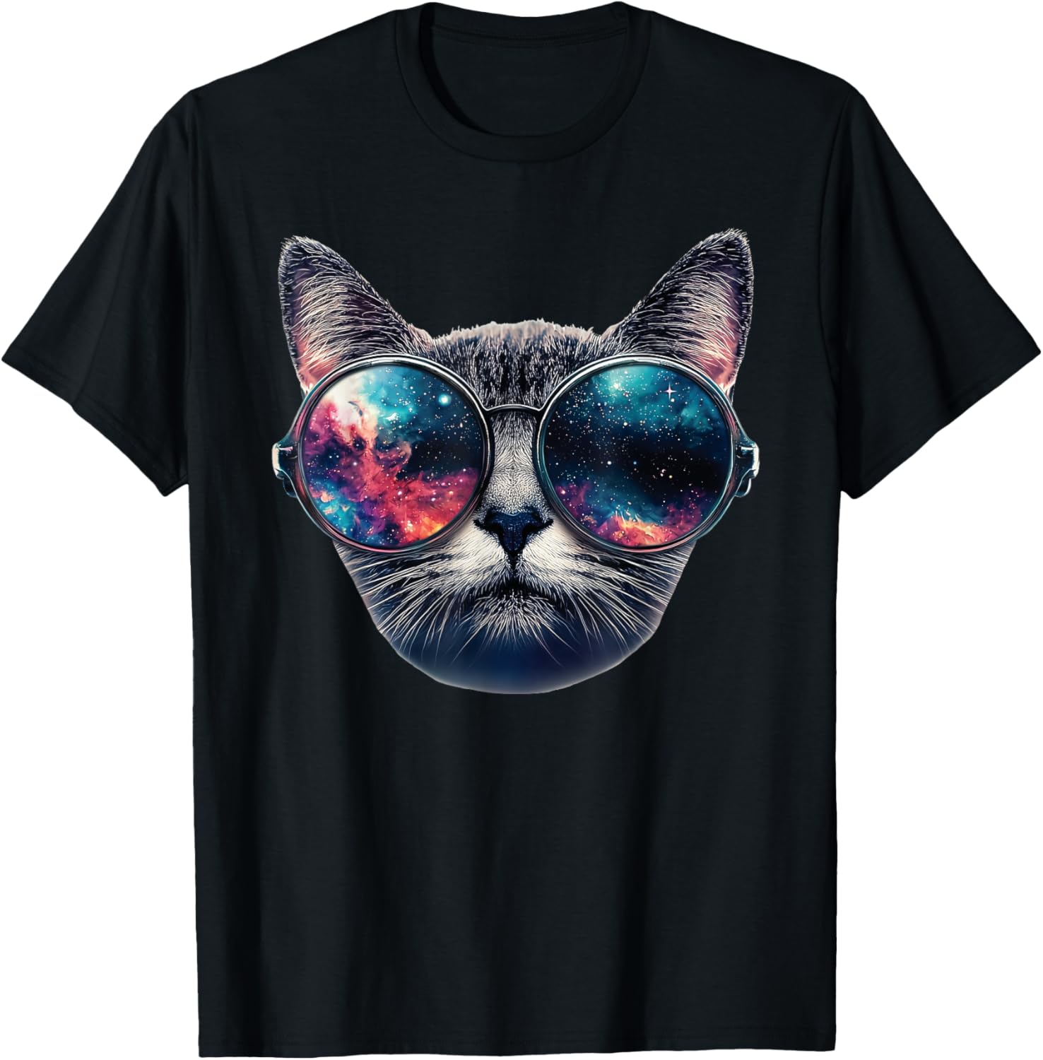 Cat Space Glasses Sunglasses Universe Meme Funny Graphic Women Kids T-Shirt - T-Shirt | Black