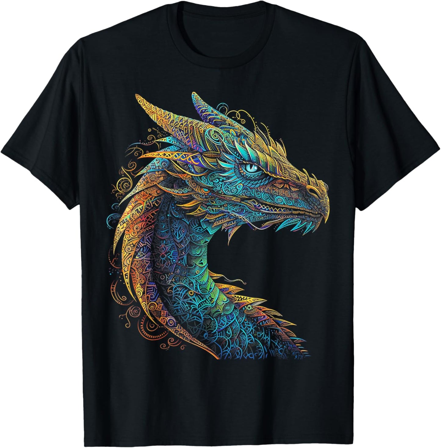 Drachen-Mandala-Kunst Buntes Tier abstrakte Grafik Drache T-Shirt - T-Shirt | Black