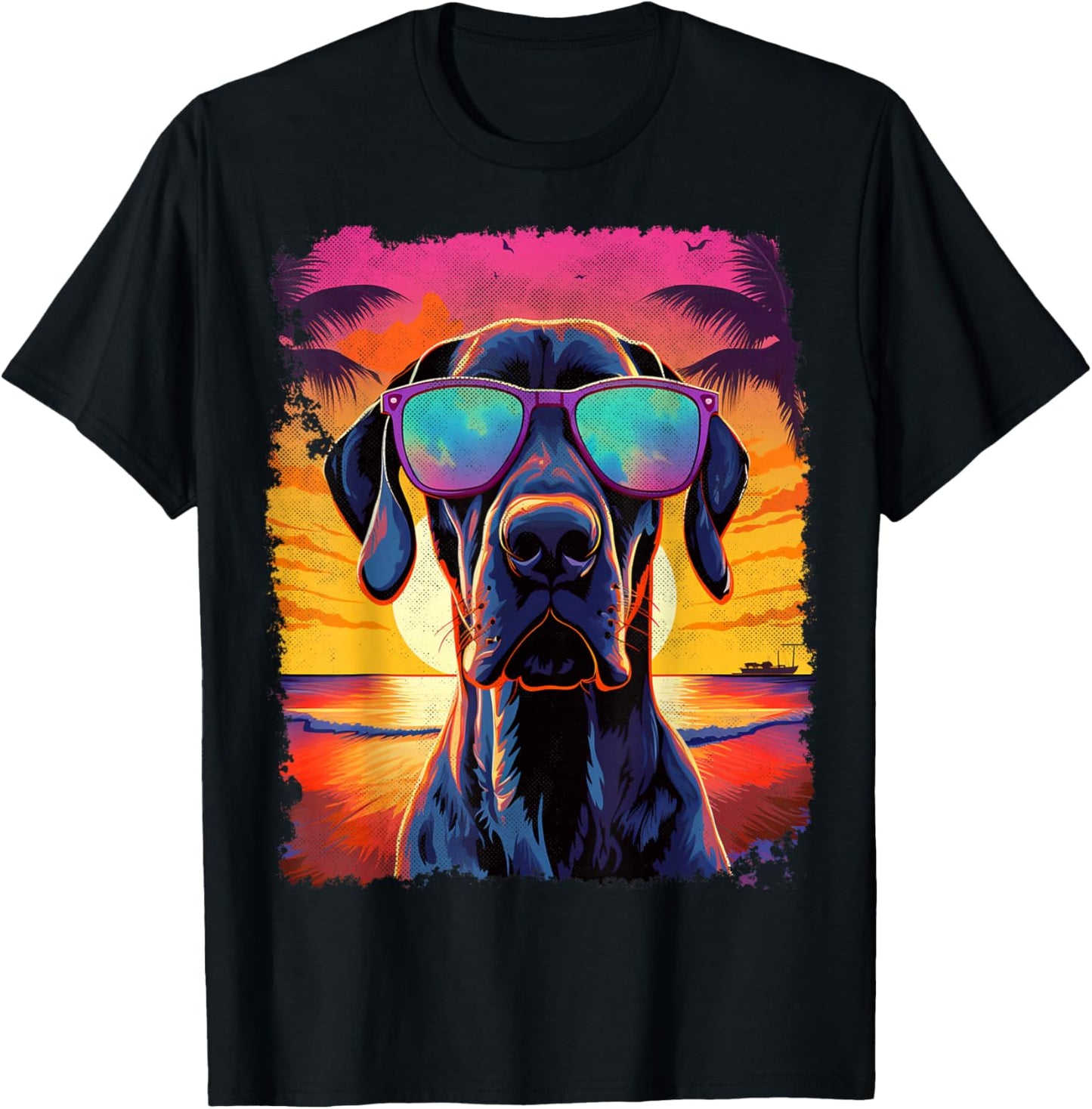 Pet Dog Vintage Great Dane Hawaiian Graphic T-Shirt - T-Shirt | Black