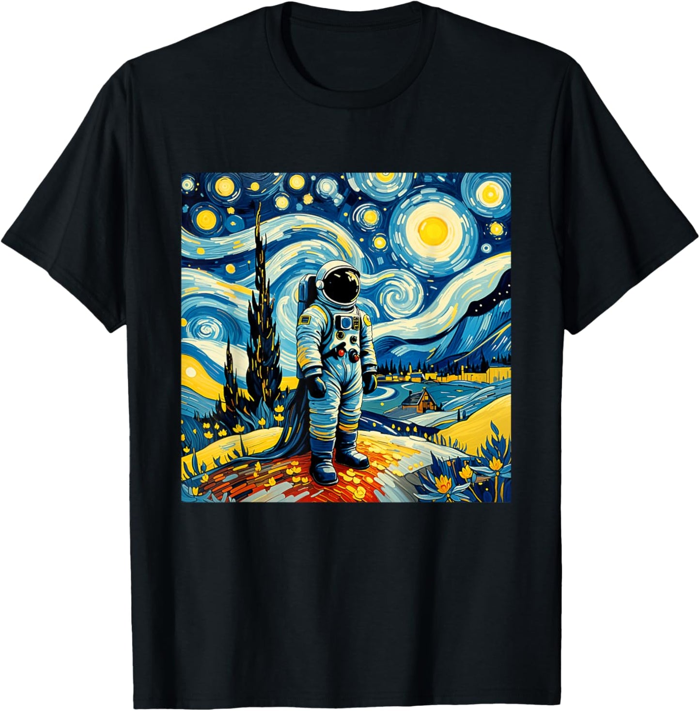 Van Gogh Starry Night Astronaut space lovers T-Shirt - T-Shirt | Black
