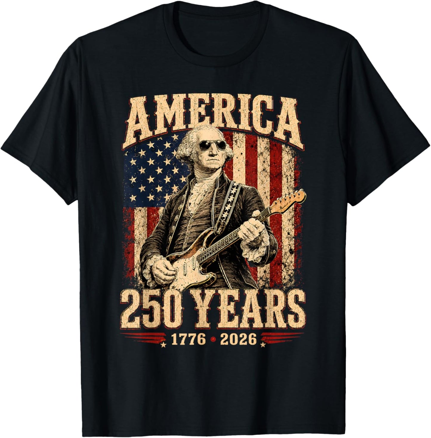 Vintage George Washington Playing Guitar 250 Years T-Shirt - T-Shirt | Black