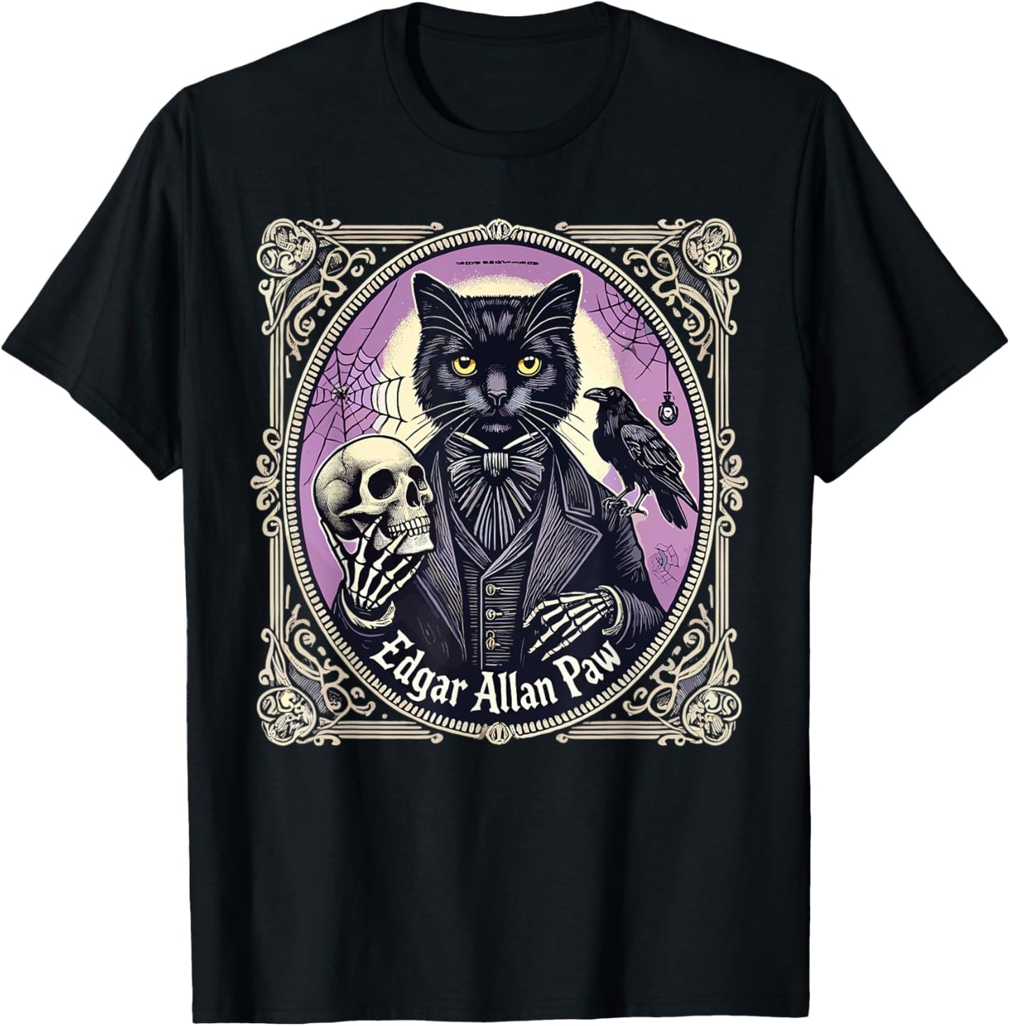 “Edgar Allan Paw” Funny Pun Black Cat Gothic Theme T-Shirt - T-Shirt | Black