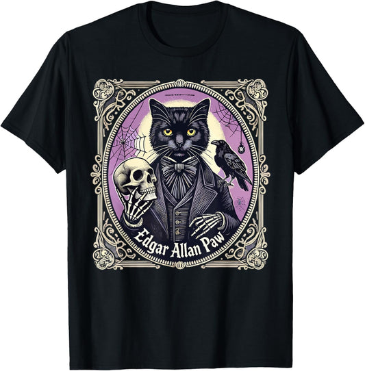 “Edgar Allan Paw” Funny Pun Black Cat Gothic Theme T-Shirt - T-Shirt | Black