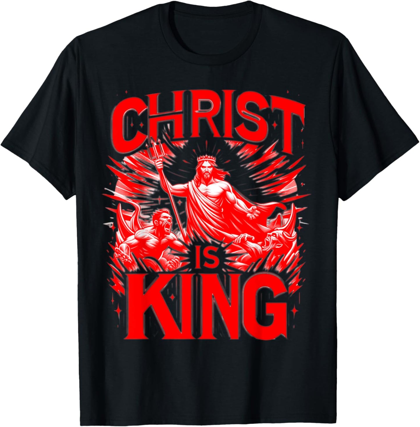 Christ Is King - Jesus Defeats The Devil Christian Graphic T-Shirt - T-Shirt | Black