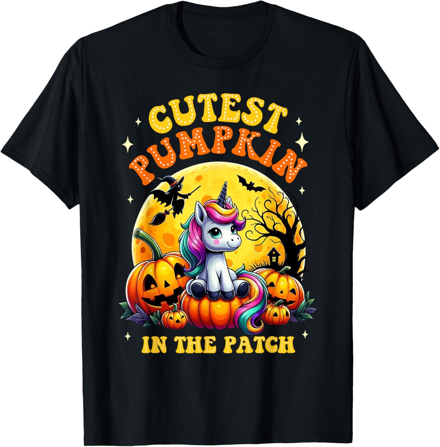 Cutest Pumpkin In The Patch Unicorn Witch Halloween Kawaii T-Shirt - T-Shirt | Black