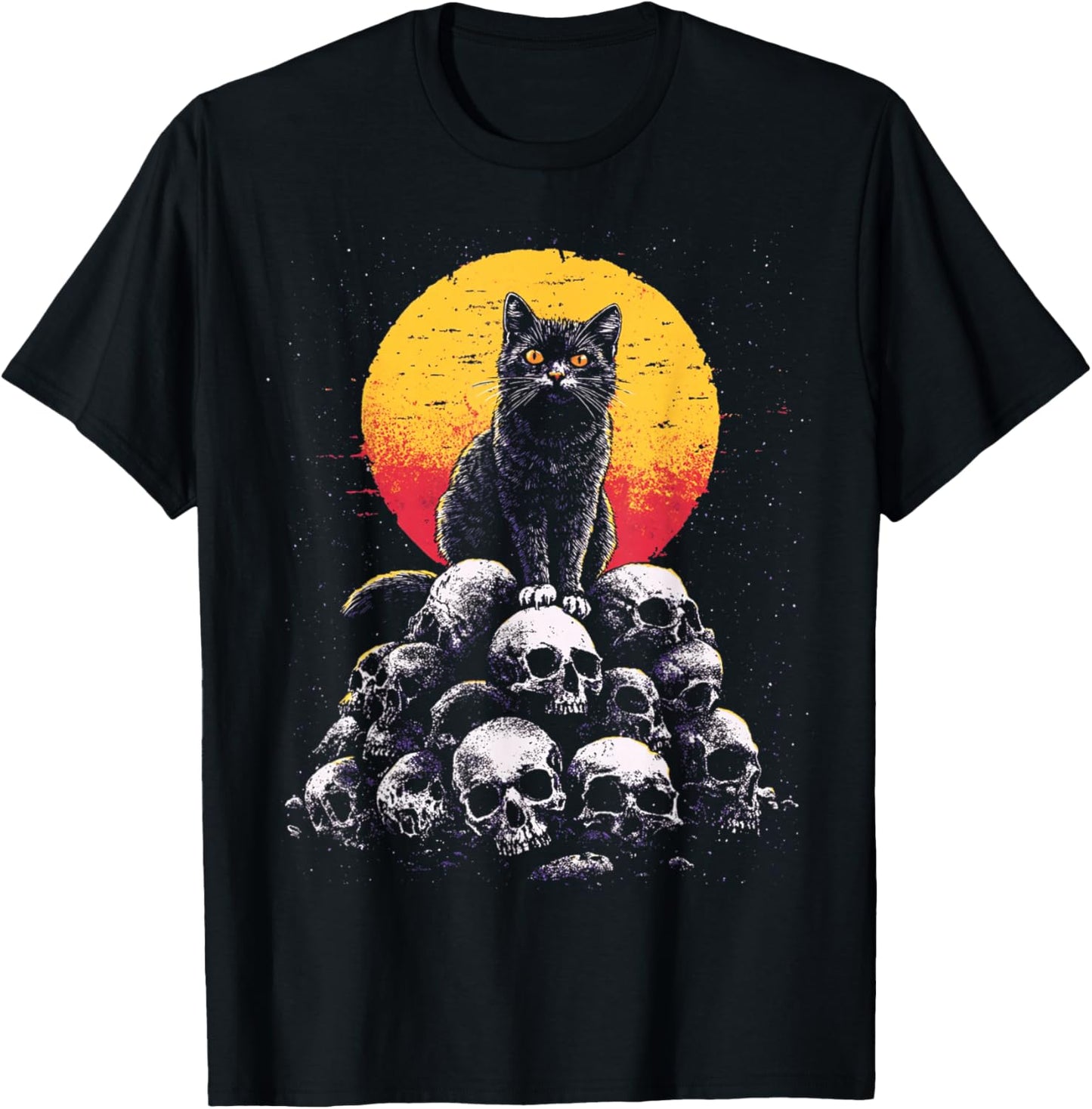 Dark Cat Black Gothic Skeleton Mountain Gothic Art T-Shirt - T-Shirt | Black