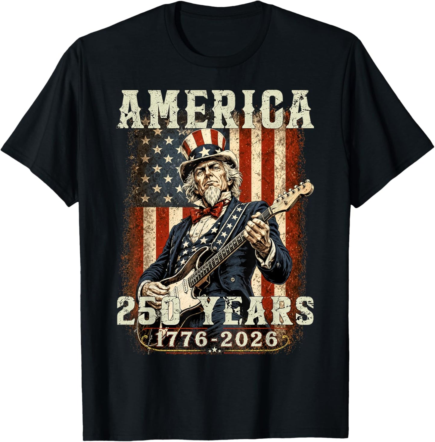 Funny Uncle Sam Playing Guitar 4th of July Humor Patriotic T-Shirt - T-Shirt | Black