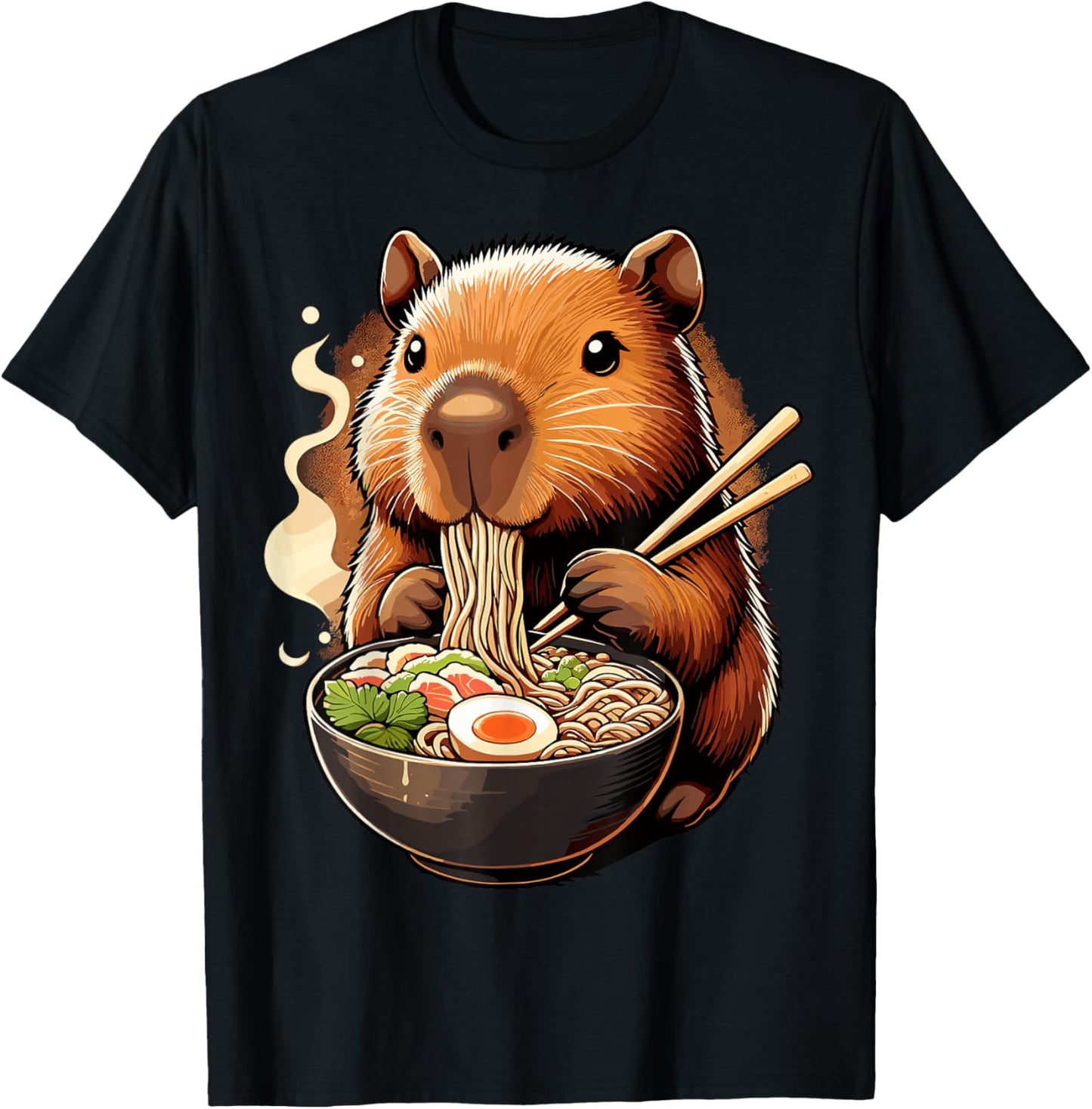 Capybara Eats Ramen Noodles Cute Capybara Ramen T-Shirt - T-Shirt | Black