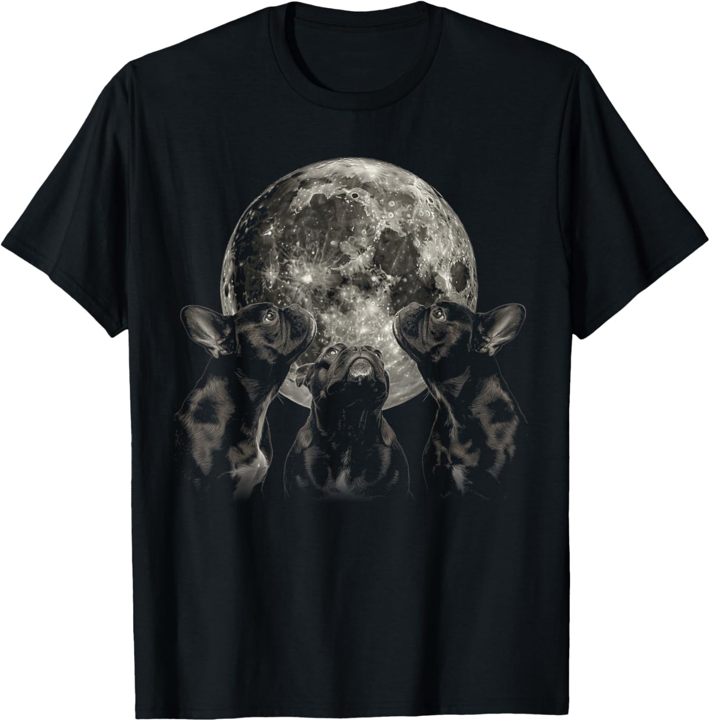 French Bulldog Frenchie Dog Howling Moon T-Shirt - T-Shirt | Black