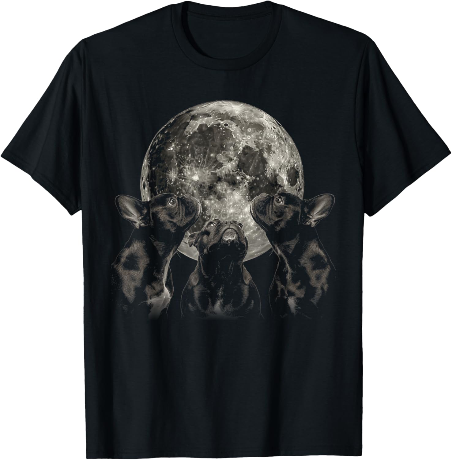 French Bulldog Frenchie Dog Howling Moon T-Shirt - T-Shirt | Black